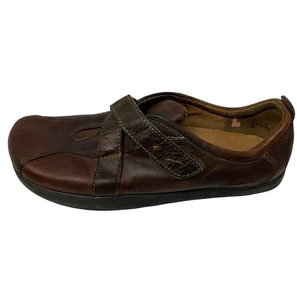 VTG Kalso Earth Comfort Shoes Womens 7B Brown Leather Strappy Loafer Flats USA