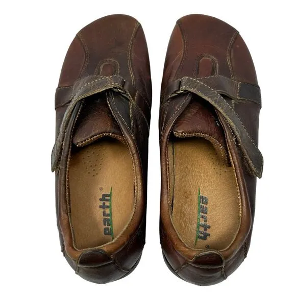 VTG Kalso Earth Comfort Shoes Womens 7B Brown Leather Strappy Loafer Flats USA