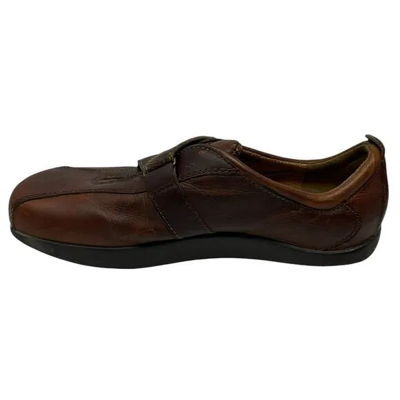 VTG Kalso Earth Comfort Shoes Womens 7B Brown Leather Strappy Loafer Flats USA
