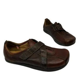 VTG Kalso Earth Comfort Shoes Womens 7B Brown Leather Strappy Loafer Flats USA