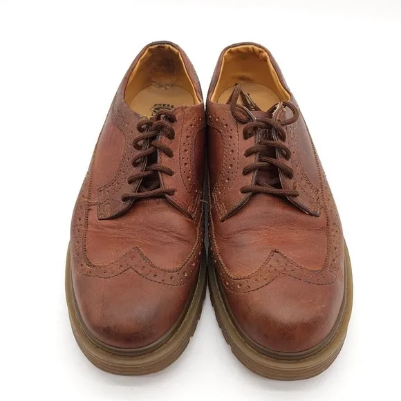 VTG Skechers Mens 10 Leather Oxford Wingtip Lace Up Dress Shoes Chunky Y2K Brown