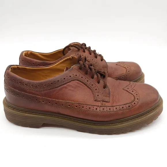 VTG Skechers Mens 10 Leather Oxford Wingtip Lace Up Dress Shoes Chunky Y2K Brown