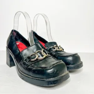 VTG Y2K Chunky Heeled School Girl Loafers Horsebit Size 8 Shoes Lower East Side