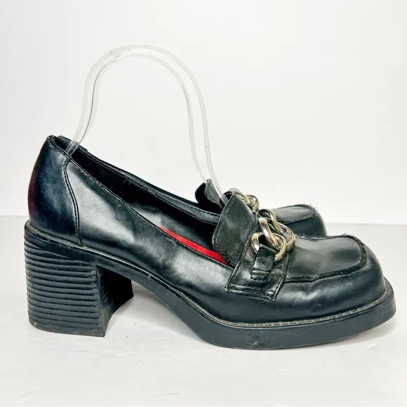 VTG Y2K Chunky Heeled School Girl Loafers Horsebit Size 8 Shoes Lower East Side