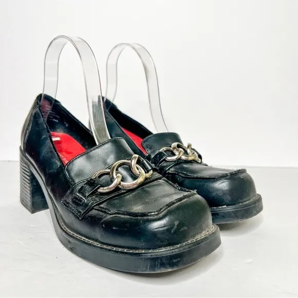 VTG Y2K Chunky Heeled School Girl Loafers Horsebit Size 8 Shoes Lower East Side