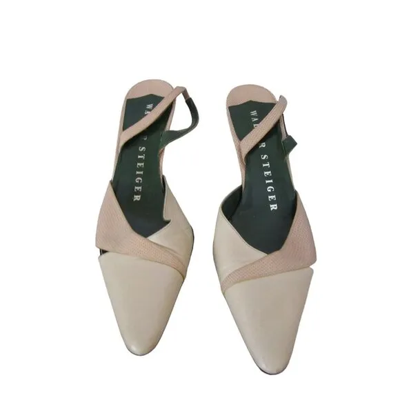 Walter Steiger Beige Slingback Shoes in Size 8 1/2B, Made in Italy