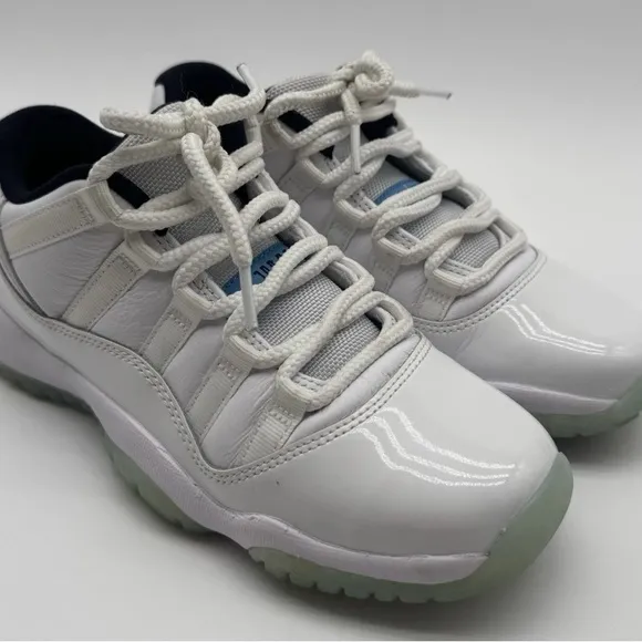 White and Blue Jordan 11 Low Sneakers