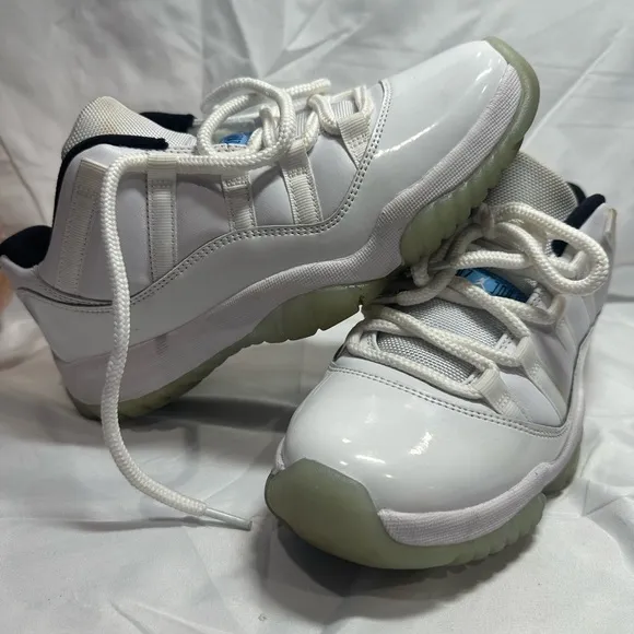 White and Blue Jordan 11 Low Sneakers
