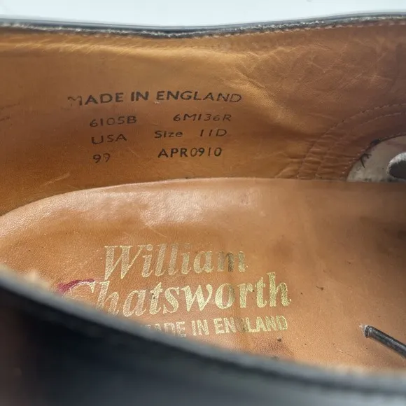 William Chatsworth Black Wing Tip Vintage Dress Shoes Made England 11D