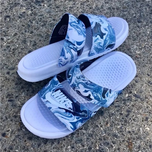 WMNS NIKE BENASSI DUO ULTRASLIDES White MARBLES
