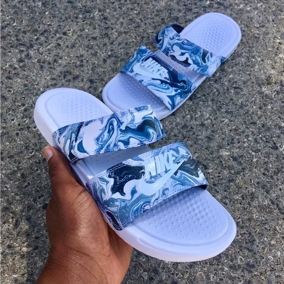 WMNS NIKE BENASSI DUO ULTRASLIDES White MARBLES