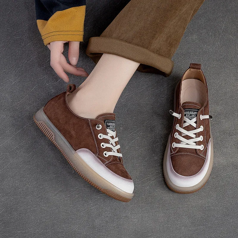 Women Fashion Comfy Casual Letters Lace-Up Flat Leather Sneakers
