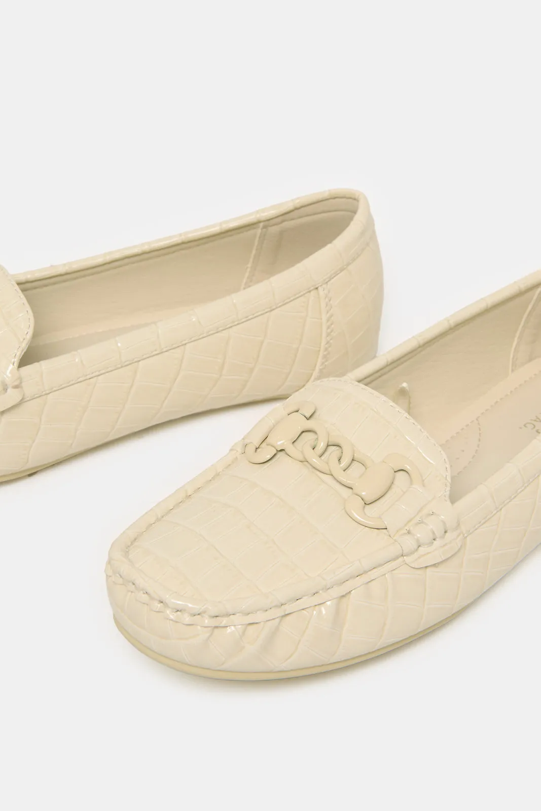 Women White Embellished Moccasins
