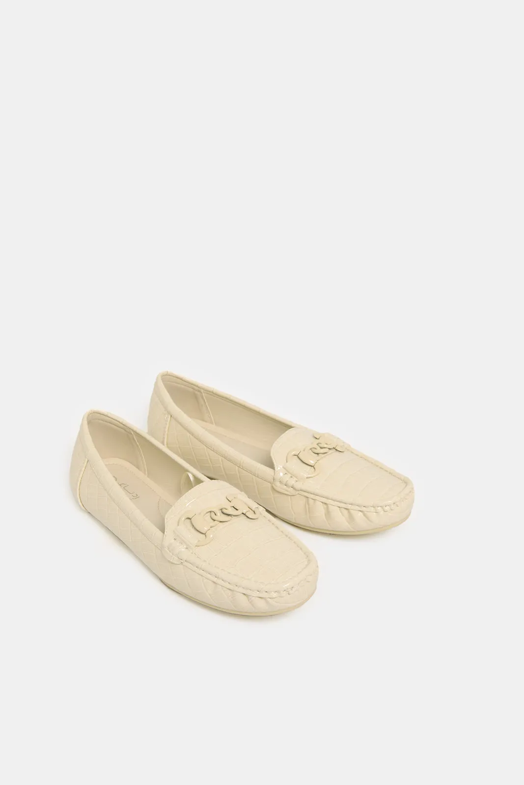 Women White Embellished Moccasins