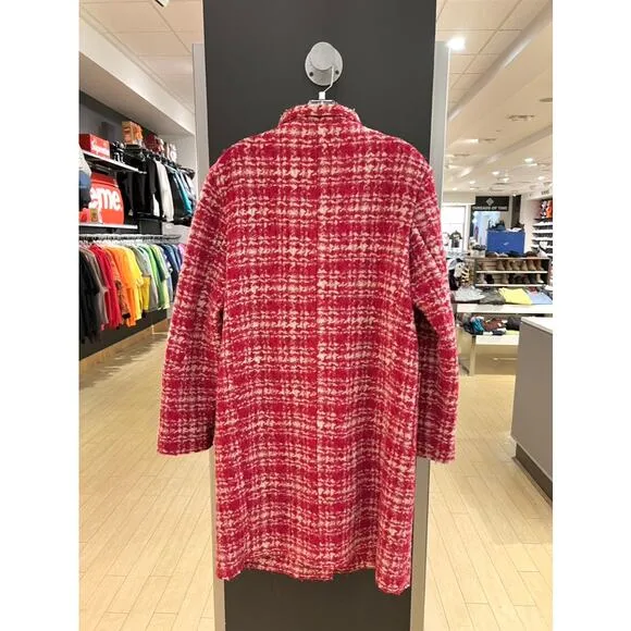 Women's 2010 Marni Winter Edition Vintage Red Cream Tweed Wool Plaid Coat Jacket
