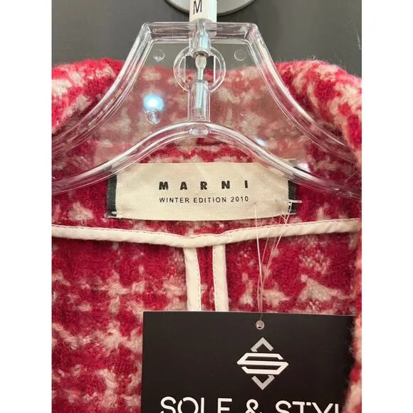 Women's 2010 Marni Winter Edition Vintage Red Cream Tweed Wool Plaid Coat Jacket