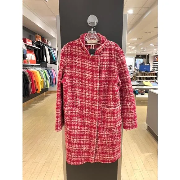 Women's 2010 Marni Winter Edition Vintage Red Cream Tweed Wool Plaid Coat Jacket