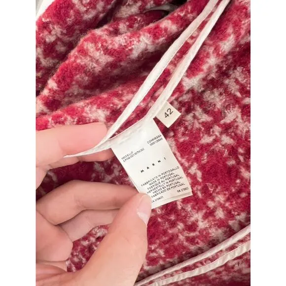 Women's 2010 Marni Winter Edition Vintage Red Cream Tweed Wool Plaid Coat Jacket