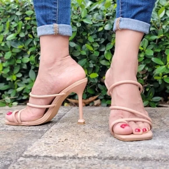 Women's Nude Square Toe Ring Sandals