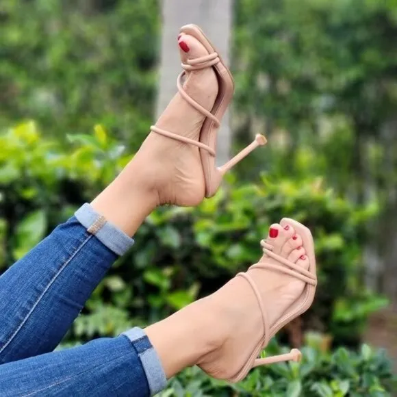 Women's Nude Square Toe Ring Sandals
