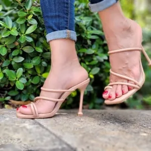 Women's Nude Square Toe Ring Sandals