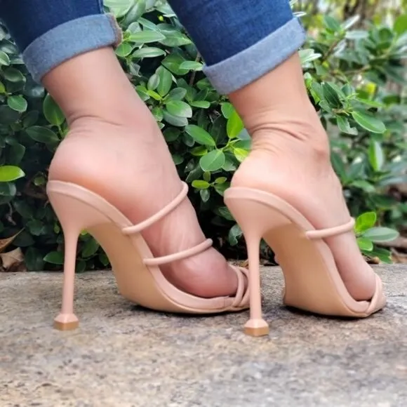 Women's Nude Square Toe Ring Sandals