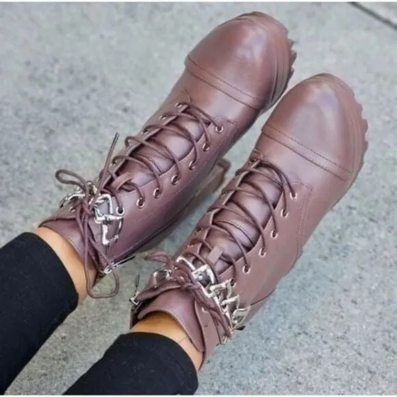 Women's Platform Heel Boots Chunky Ankle Lace Up Mocha Color