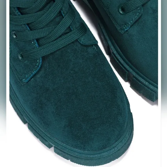 Womens Suede Combat Ankle Boots Lace Up Heeled Teal Color