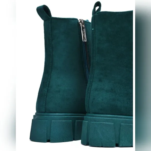 Womens Suede Combat Ankle Boots Lace Up Heeled Teal Color
