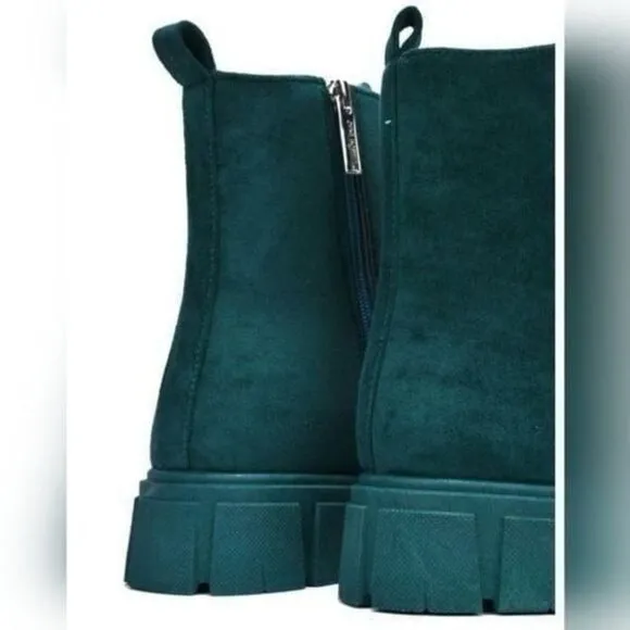 Womens Suede Combat Ankle Boots Lace Up Heeled Teal Color