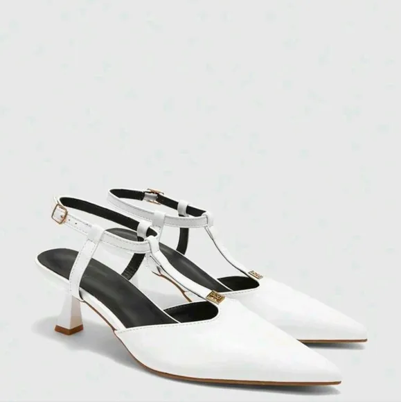 Women's T-Strap Pointed Toe Mid Heel Sandals,Elegant Lady-Like Vintage Pumps