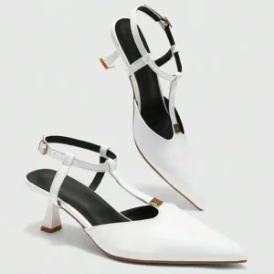 Women's T-Strap Pointed Toe Mid Heel Sandals,Elegant Lady-Like Vintage Pumps