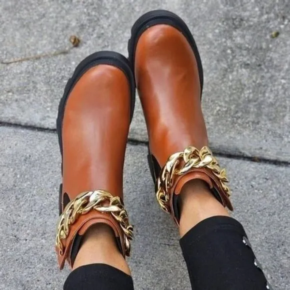 Women's Tan Combat Ankle Boots Heeled Booties