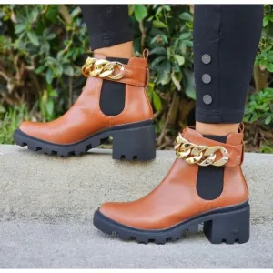 Women's Tan‎ Combat Ankle Boots Heeled Booties
