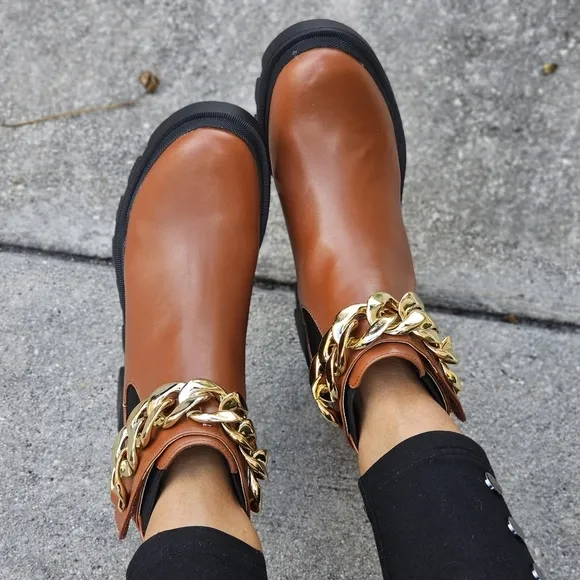 Women's Tan Combat Ankle Boots Heeled Booties