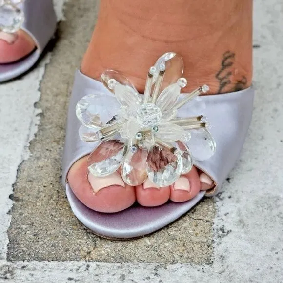 Women's Silver Satin Ankle Strap High Heels
