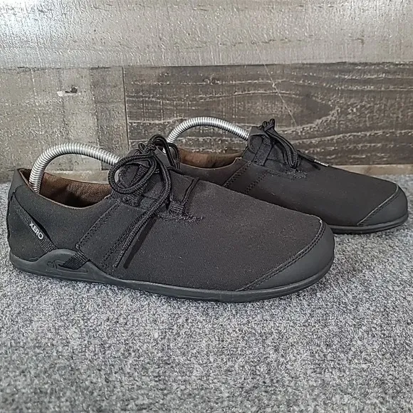 Xero Hana Mens 9 Shoes Black Hemp Canvas Minimalist Barefoot Sneakers Lace Up