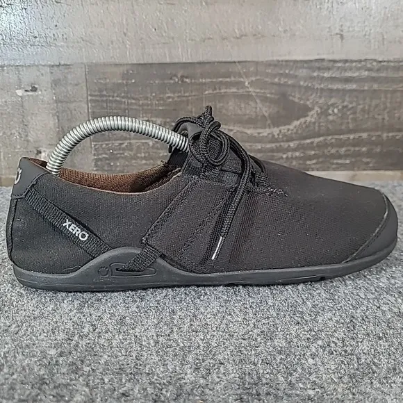 Xero Hana Mens 9 Shoes Black Hemp Canvas Minimalist Barefoot Sneakers Lace Up
