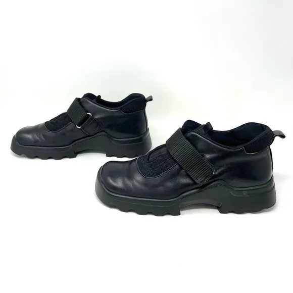 Y2K Bravo by Browns Prada Lug Square Toe Chunky Mary Jane Leather Shoes EU 38