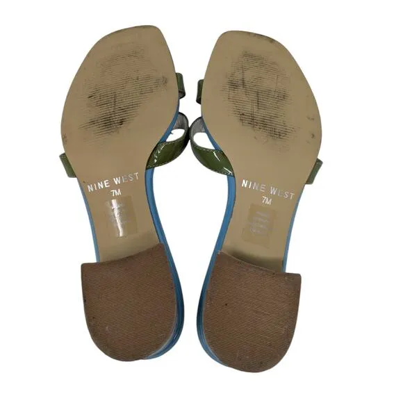 Y2K Nine West Mule Sandal with Floral Detail Blue and Green Size 7