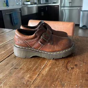 Y2K Vintage Dr Martens Monk Strap Chunky Oxford Brown Leather Shoes 7 Womens