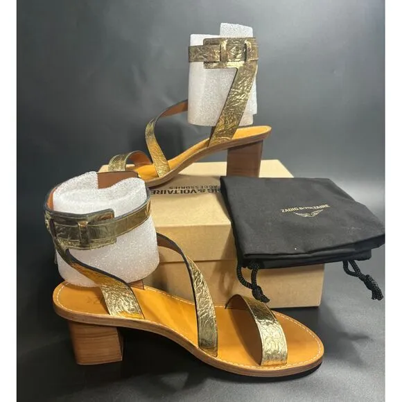 Zadig &amp; Voltaire Cecilia Caprese Wrinkle Leather Sandals in‎ Gold Size EU41/US10