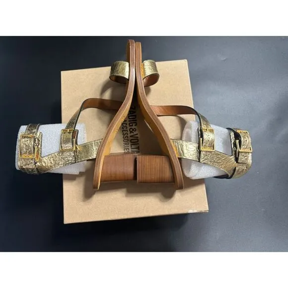Zadig &amp; Voltaire Cecilia Caprese Wrinkle Leather Sandals in‎ Gold Size EU41/US10