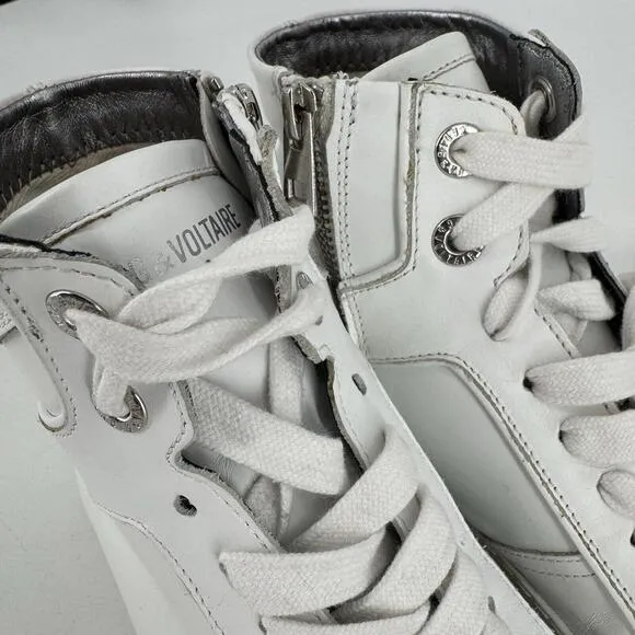 Zadig &amp; Voltaire shoes womens 36 6 white leather high flash sneakers streetwear