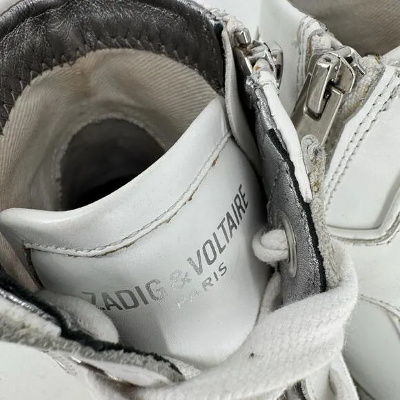 Zadig &amp; Voltaire shoes womens 36 6 white leather high flash sneakers streetwear