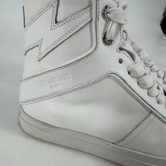 Zadig &amp; Voltaire shoes womens 36 6 white leather high flash sneakers streetwear