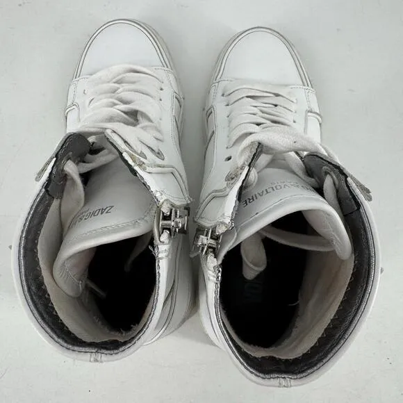 Zadig &amp; Voltaire shoes womens 36 6 white leather high flash sneakers streetwear