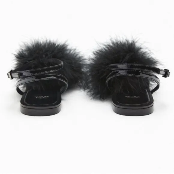 Zara Black Feather 🪶 Sandals - Sz 6 - NWT