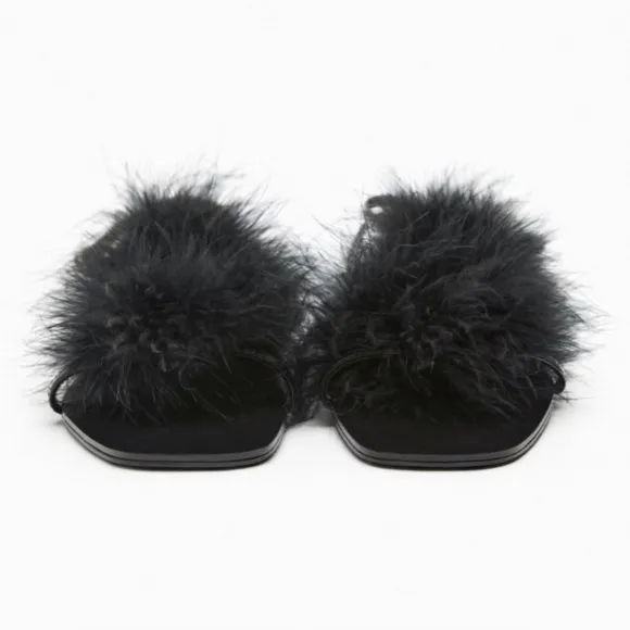 Zara Black Feather 🪶 Sandals - Sz 6 - NWT