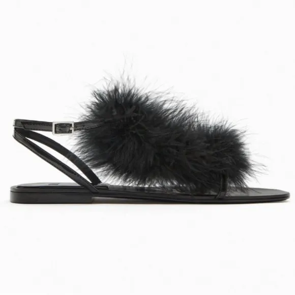 Zara Black Feather 🪶 Sandals - Sz 6 - NWT